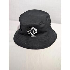 H&M Keith Haring Bucket Hat Black Pink Print Reversible Size M/58 Dancing Man